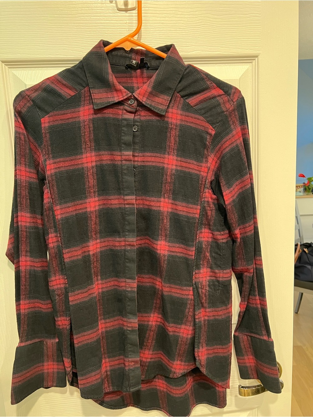 PAIGE Black and Red Plaid Button-Down Shirt